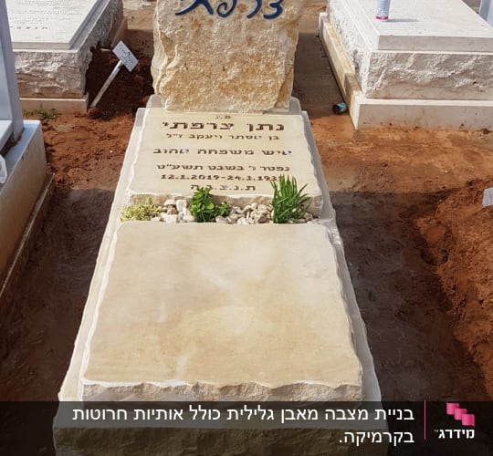 מצבות אבן עם כיתוב בעברית ובאנגלית